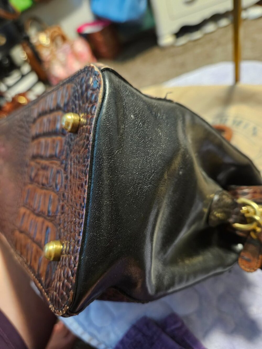 Vintage Brahmin Tuscan Crandall Doctors Handbag Black & Brown - Picture 6 of 15